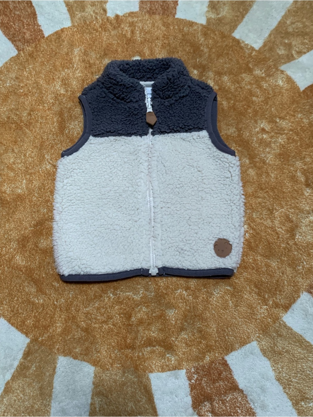 Carter's Cream Sherpa Vest with Charcoal Trim